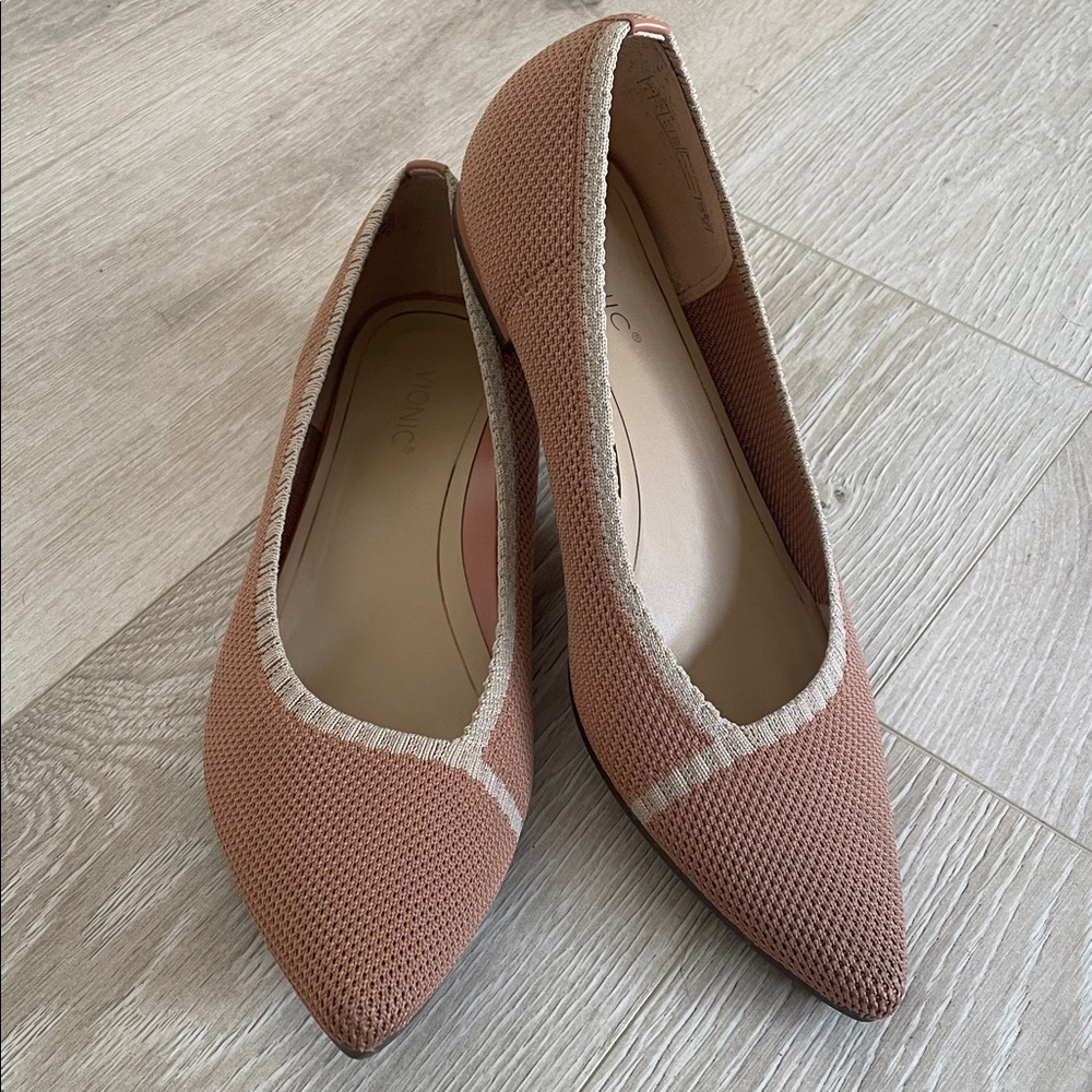 Vionic Pointed-Toe Knit Flats in Rose Taupe